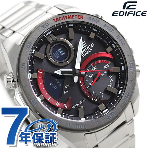 カシオ エディフィス 海外モデル ソーラー ECB-900 メンズ アナデジ ECB-900DB-1ADR CASIO EDIFICE 腕時計  Bluetooth ブラック×レッド