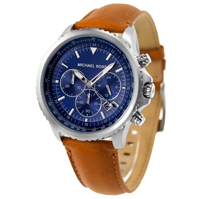 KORS クオーツ MK8927 ブルー×ライトブラウン コートラント 44mm 腕時計 MICHAEL メンズ マイケルコース マイケルコース 腕時計のななぷれ クロノグラフ