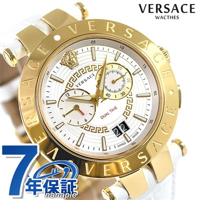 ヴェルサーチ 時計 メンズ 腕時計 Vレース デュアルタイム 46mm VEBV00319 VERSACE ヴェルサーチェ シルバー×ホワイト 革ベルト