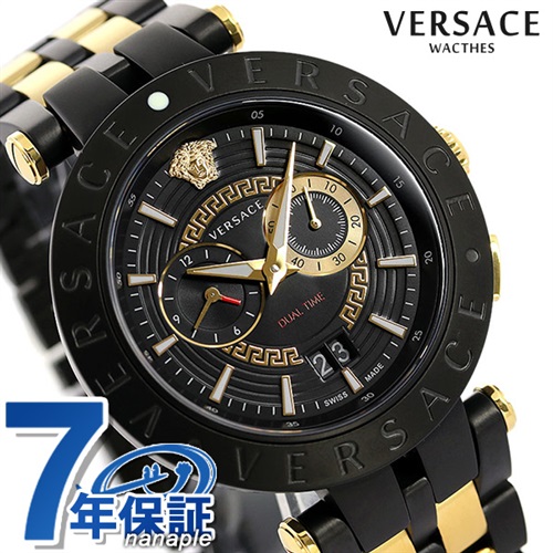 ヴェルサーチ 時計 メンズ 腕時計 Vレース デュアルタイム 46mm VEBV00619 VERSACE ヴェルサーチェ ブラック×ゴールド