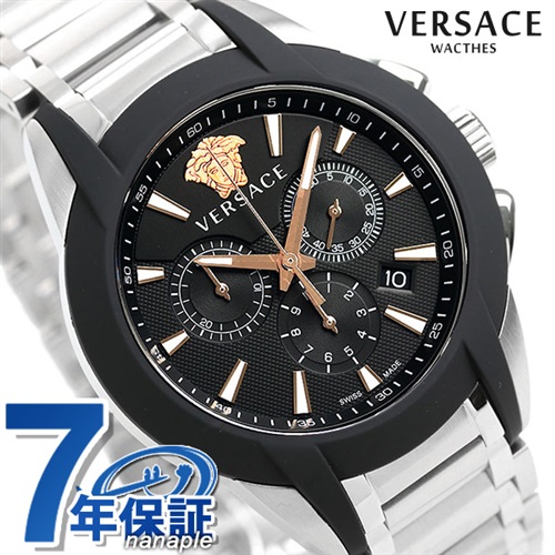 【新品】ヴェルサーチ VERSACE 腕時計 メンズ VEM800218 キャラクター クロノグラフ 43mm CHARACTER CHRONOGRAPH 43mm クオーツ ブラックxシルバー アナログ表示