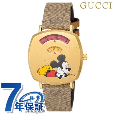 グッチ グリップ クオーツ 腕時計 レディース ミッキーマウスモデル ディズニー 革ベルト GUCCI YA157420 アナログ レッド ブラウン 赤