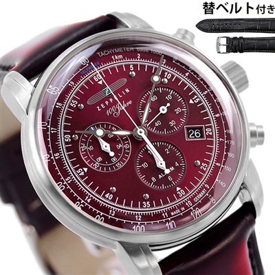 ツェッペリン 時計 100周年 記念 42mm 日本限定モデル クロノグラフ メンズ 腕時計 8680-5 ZEPPELIN レッド×ブラック